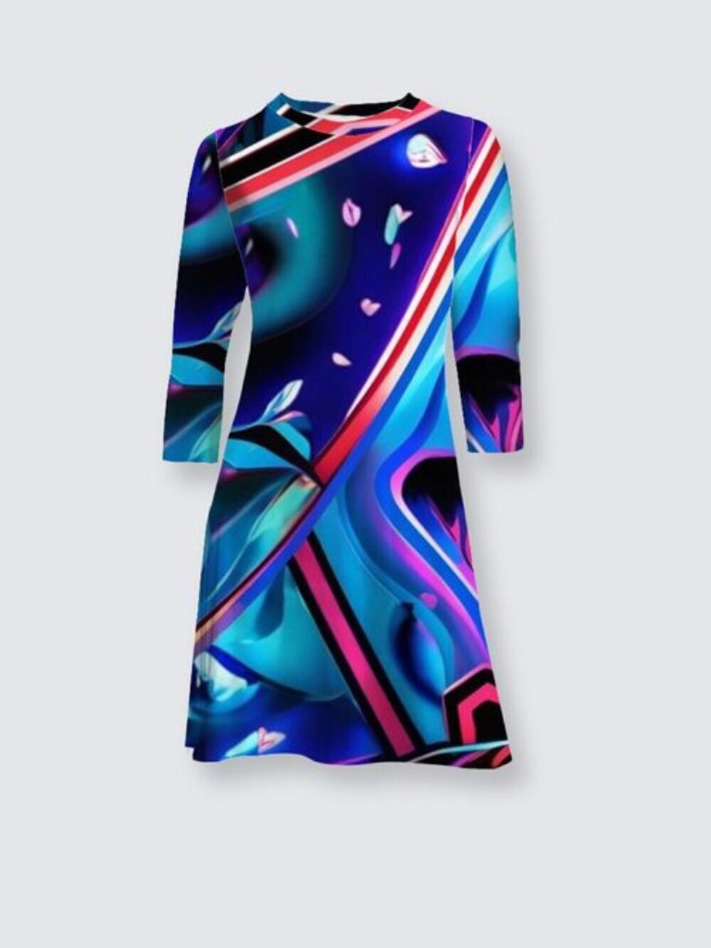 Neon Berry Dream | 80s Synthwave Strawberry Pattern Laura Flare Dress Preorder